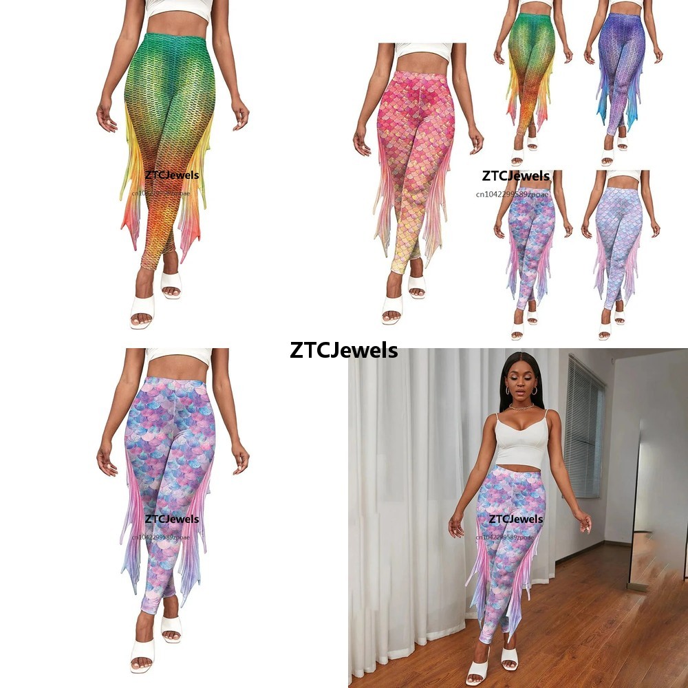 Women'S Fashion Leggings - Mermaid Scale Printed Leggings 3D Fish