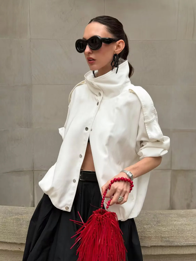 White High Collar Cropped Tren - đánh giá và giá Women'S Fashion Utility Jacket