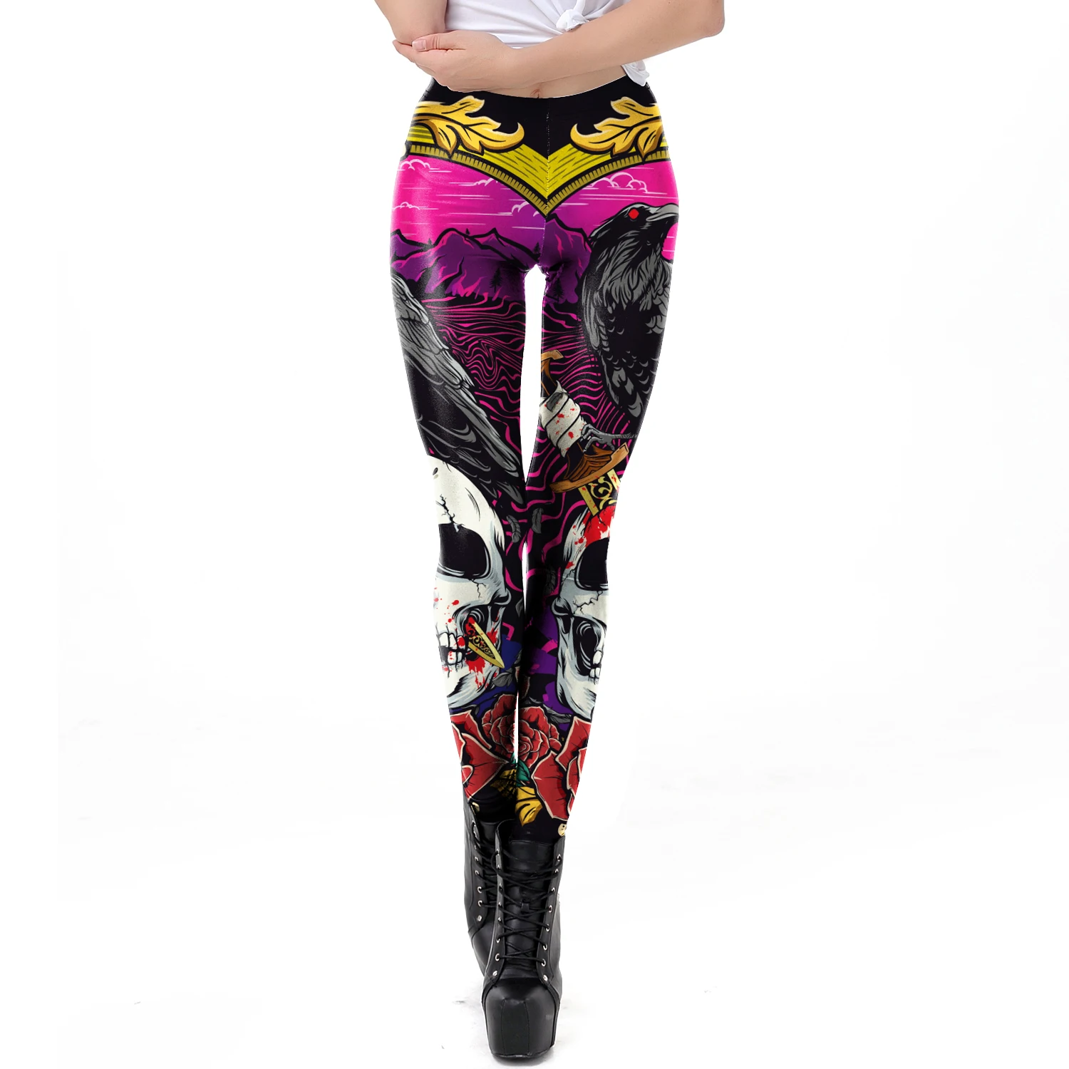 Thời Trang Đầu Lâu In Hoa Hồng - đánh giá và giá Women'S Fashion Leggings